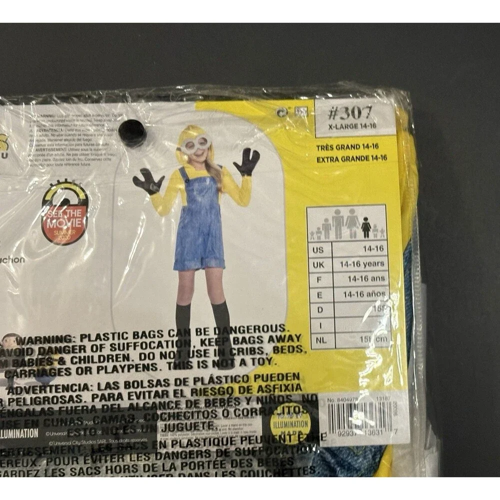 Minions The Rise of Gru Kid's Minion Costume Cosplay Size Youth XL (14-16)